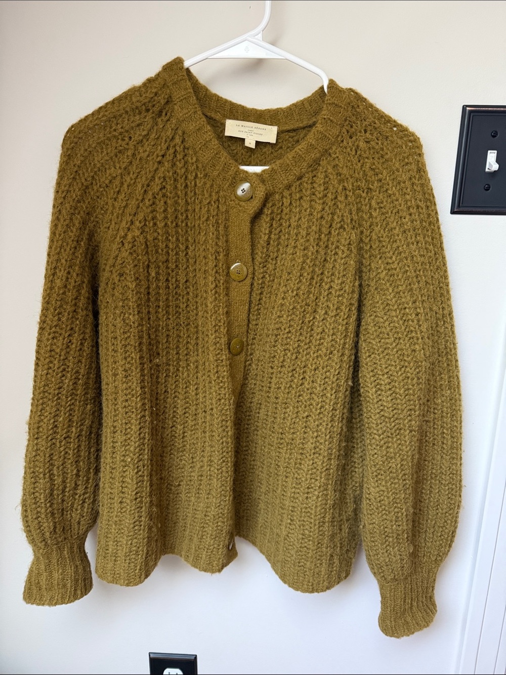Sezane Chunky Olive Green Button-Front Women’s Sweater